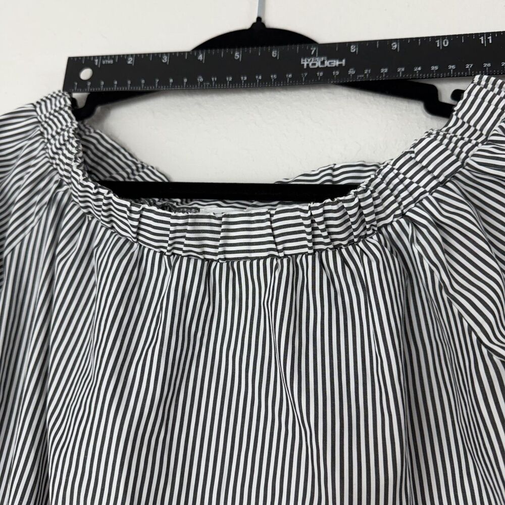 Potters Pot Womens Blouse Top Shirt Medium Fit Off Shoulder Bow Sleeve Striped - Picture 4 of 8